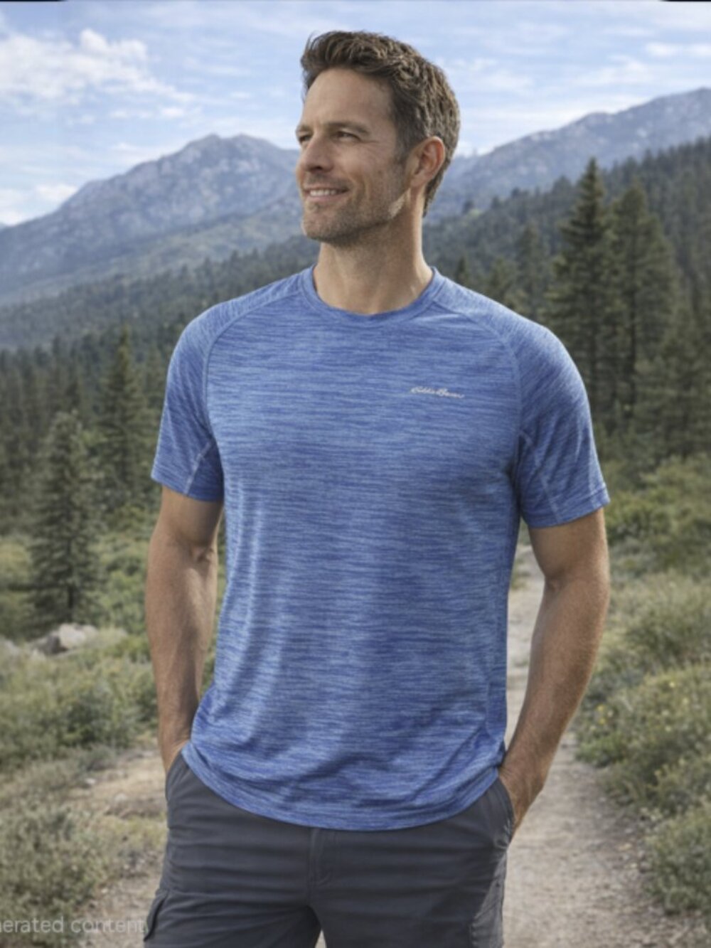 Eddie Bauer Blue Heathered Free Dry Short Sleeve Dry T-Shirt